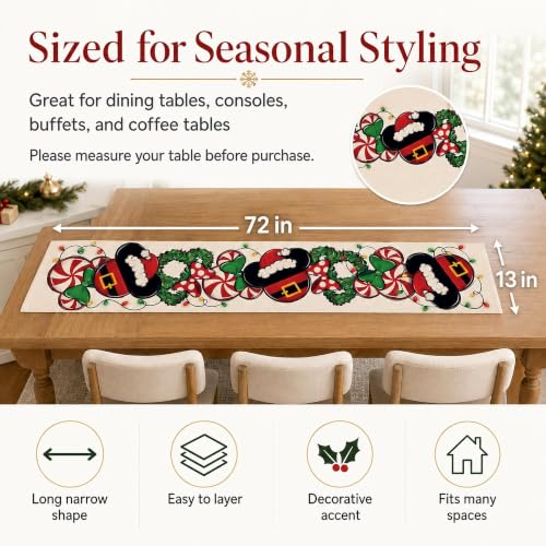 Christmas Table Runner 13x72 Inches Xmas Wreath Peppermint Candy Kitchen Dining Decor - Variation of THIS Listing