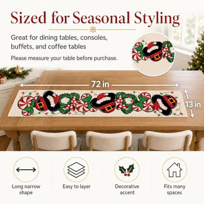 Christmas Table Runner 13x72 Inches Xmas Wreath Peppermint Candy Kitchen Dining Decor - Variation of THIS Listing