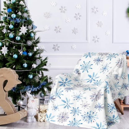 Christmas Snowflake Fuzzy Throw Blanket - Blue & Purple Watercolor Winter Decor, 50x60 Inch