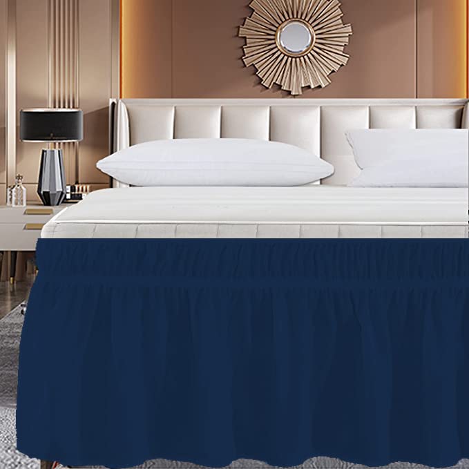 Wrap Around Bed Skirt, Luxurious 100% Egyptian Cotton 800 Thread Count 1 Pcs Bed Skirt, 21" Inch Drop - Queen Size (60" X 80") Inch, Navy Blue Solid