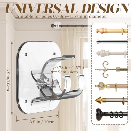 Transparent No Drill Curtain Rod Brackets 4PCS - Damage-Free Adhesive Hooks for Windows