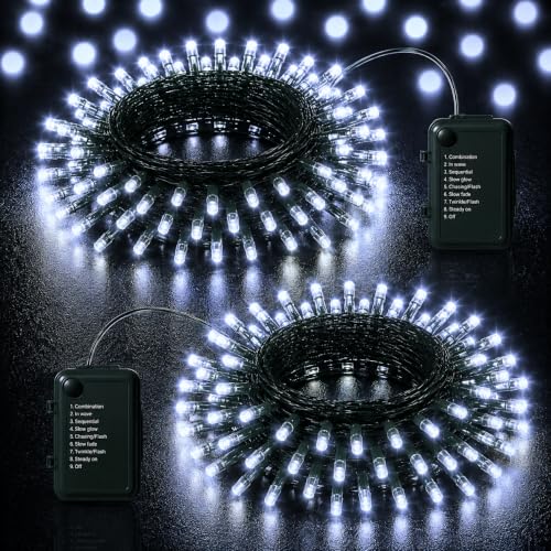 Cool White Battery Operated Fairy Lights 98FT 300LED 2-Pack - Outdoor Indoor Decor