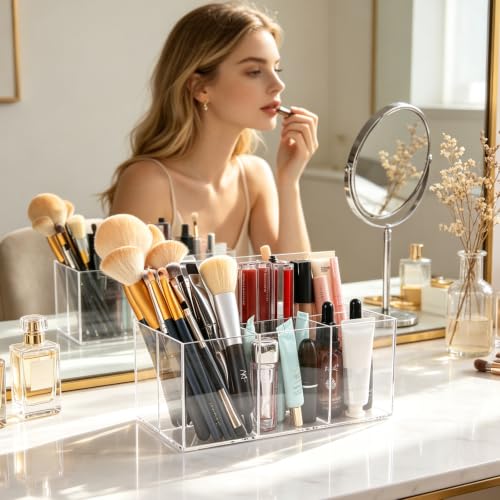 Clear Makeup Brush Holder 6 Slots Acrylic Organizer for Cosmetics