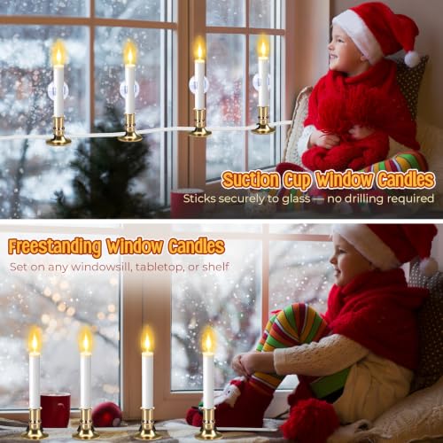 8 Pack Christmas Electric Window Candle Lights with Gold Base and Clear Bulbs
