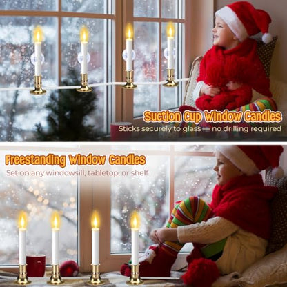 8 Pack Christmas Electric Window Candle Lights with Gold Base and Clear Bulbs