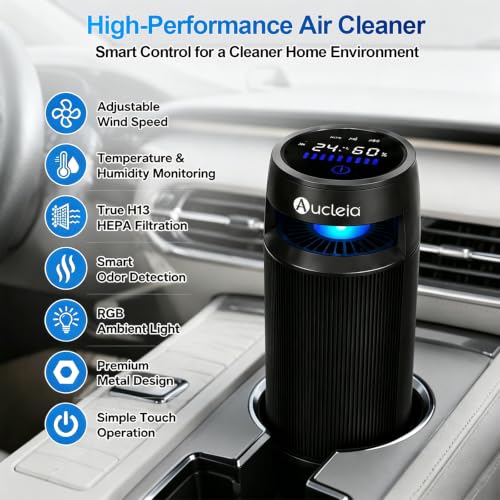 Aucleia Smart Ionic Air Purifier with H13 HEPA Filter & Auto Sensor - Black