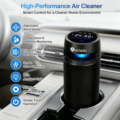 Aucleia Smart Ionic Air Purifier with H13 HEPA Filter & Auto Sensor - Black