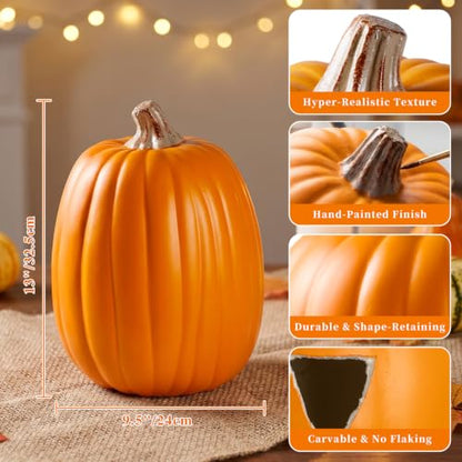 12.8 Inch Faux Carvable Pumpkins - Set of 2 Fall Decor