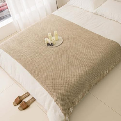 Light Gray Acrylic Bed Runner Set with Tassels - 51x67 Inches, Includes Cushion Covers & Inserts
