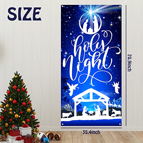 Religious Nativity Christmas Door Cover - Holy Night Scene, 71x35 Inch