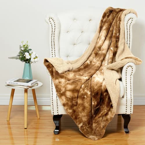 FairOnly Faux Fur Throw Blanket Sherpa Fleece Blanket Tie-dye Shaggy Decorative Double-Sided Throw Blanket Fluffy Fuzzy Plush Blanket for Bed Couch Sofa, Brown,50x60 Inches