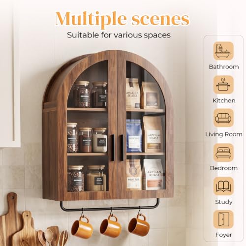 Walnut Wall-Mounted Bathroom Medicine Cabinet with Adjustable Shelves & Towel Bar - Karl Home