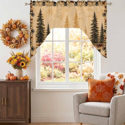Vintage Wildlife Swag Curtains Valance and Tier Set Black & Brown / 56x36 Inch