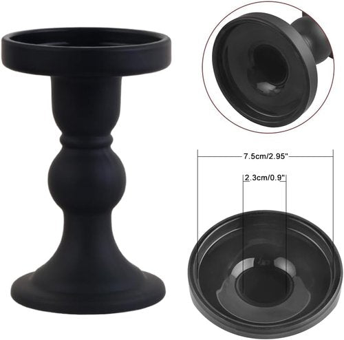 6-Piece Set of Black Glass Candlestick, Crystal Candlestick Holder Holder and Conical Candle, Christmas Candle Holder Decoration, Family Living Room Wedding Candle Holder (black2sets)