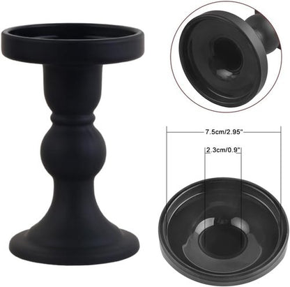 6-Piece Set of Black Glass Candlestick, Crystal Candlestick Holder Holder and Conical Candle, Christmas Candle Holder Decoration, Family Living Room Wedding Candle Holder (black2sets)