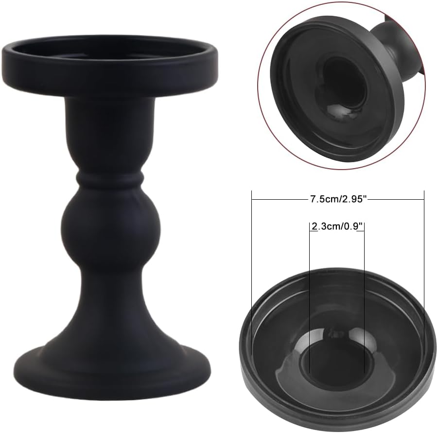 Skiennix 3-Piece Black Glass Candlestick Set - Elegant Crystal Holders for Weddings & Home Decor