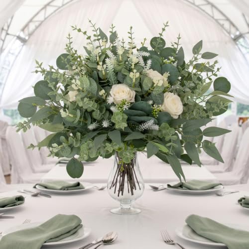 135 Pcs Artificial Eucalyptus Stems for Decor - Mixed Greenery, Flexible & Realistic