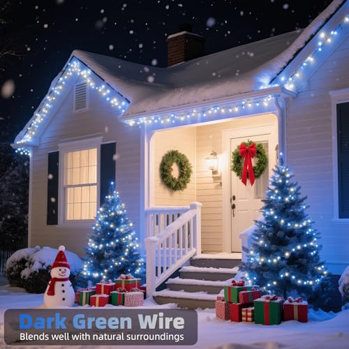 Blue White 105ft LED Christmas String Lights, 300 Bulbs, Indoor Outdoor