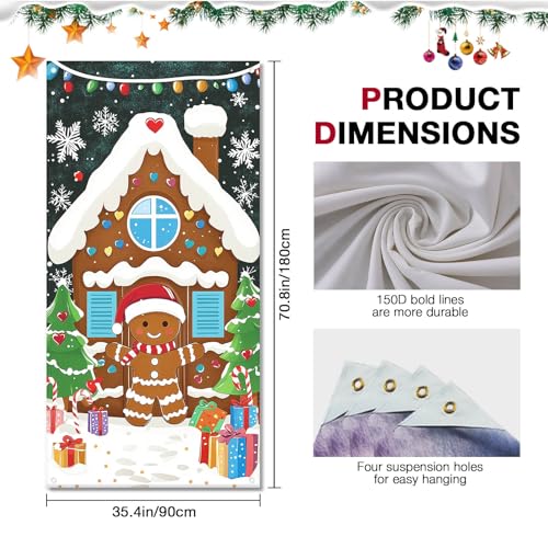 Gingerbread House Holiday Door Cover - Christmas Porch Decor 35x71 in