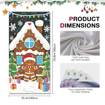 Gingerbread House Holiday Door Cover - Christmas Porch Decor 35x71 in