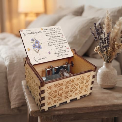 Personalized Granddaughter Music Box with Floral Design - Heartfelt Gift from Grandma