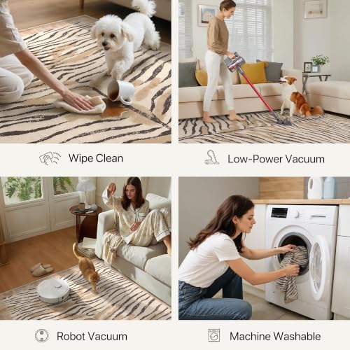 Beige and Brown Zebra Rug 9x12 Animal Print Washable Area Rug for Living Room Bedroom
