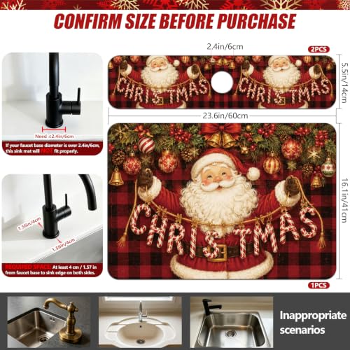 Christmas Santa Claus Sink Splash Guard Mat Set - 3 Pcs Kitchen & Bathroom Absorbing Mats