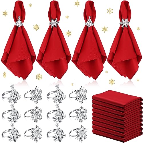 Christmas Napkin Rings Set Snowflake and Tree Metal Holiday Decor - 24 pcs
