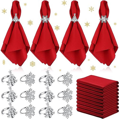 Christmas Napkin Rings Set Snowflake and Tree Metal Holiday Decor - 24 pcs