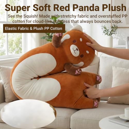 Long Red Panda Plush Toy Pillow - 110cm Soft Hugging Body Pillow for Kids & Adults