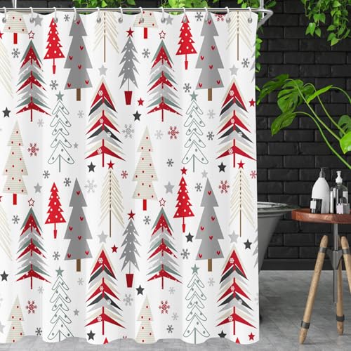 Christmas Shower Curtain Waterproof Fabric Holiday Bathroom Decor 72x72 Inches