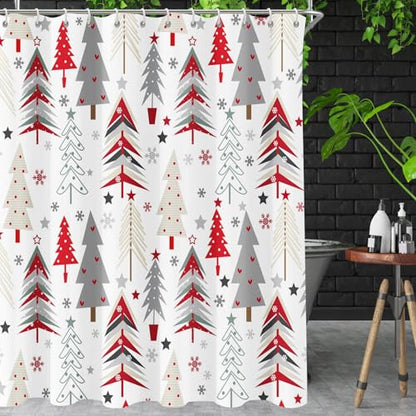 Christmas Shower Curtain Waterproof Fabric Holiday Bathroom Decor 72x72 Inches