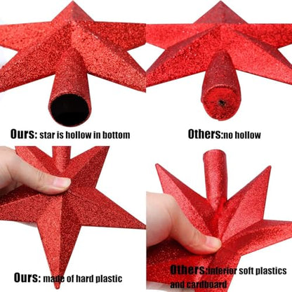 Aneco Red Glitter Christmas Tree Topper 6 Inch Shatterproof Star Treetop