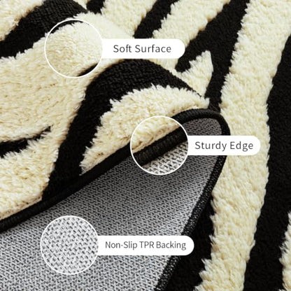 Washable Zebra Striped Entryway Rug - Non-Slip Indoor Small Carpet for Home & Bedroom