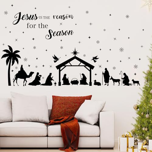 Christmas Nativity Scene Wall Decals - Jesus Variation, 6 Sheets, Black