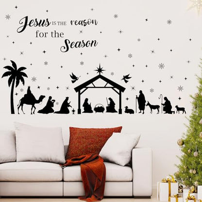 Christmas Nativity Scene Wall Decals - Jesus Variation, 6 Sheets, Black