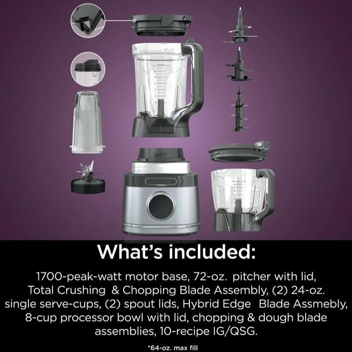 Niin-jaa Detectt 72 Oz Blender - 1700W, 3 Speeds, BlendSense Technology for Smoothies & More | Silver