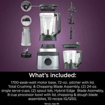 Niin-jaa Detectt 72 Oz Blender - 1700W, 3 Speeds, BlendSense Technology for Smoothies & More | Silver