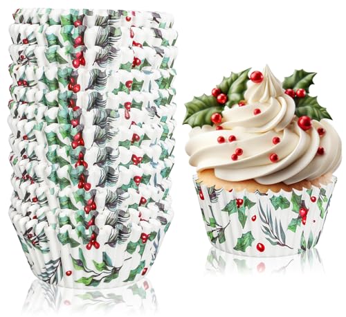 Christmas Cupcake Liners Holly Print Watercolor Bakeware Holders 300pcs