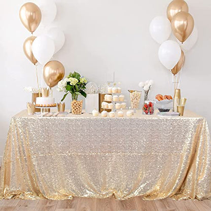 Sequin Tablecloth 90x132 Inch Light Gold Rectangular Glitter Wedding Cover