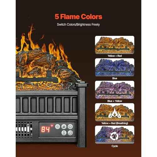 VEVOR 16 Inch Electric Fireplace Log Heater, Fireplace Insert with Remote Control, 5 Flame Brightness Levels, Thermostat, 24H Timer, Overheat Protection, for Home and Office Decor, Black