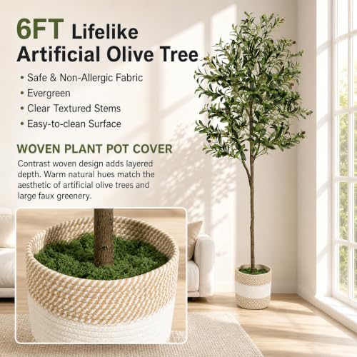 6FT Artificial Olive Tree with Basket - Realistic Indoor Faux Plant