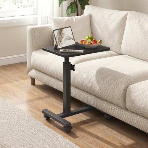 Black Adjustable Height End Table with Casters for Small Spaces