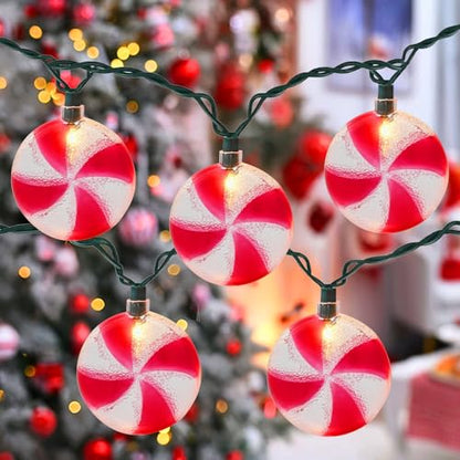 PASUTO 8.5Ft Candy String Lights with 10 LED Bulbs for Christmas Decorations - Indoor & Outdoor Holiday Decor