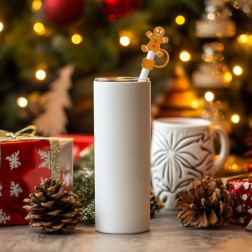 Christmas Gingerbread Man Silicone Straw Covers Pack - Reusable Party Drink Accessories