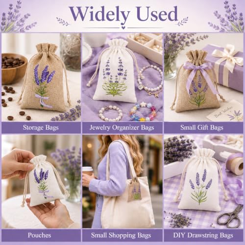 Lavender Sachet Bags Set - 8 Canvas Drawstring Pouches for Fragrance