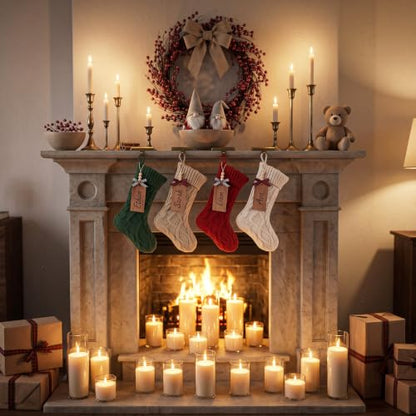Large Christmas Stockings with Name Tags - 8 Pack in Red, Green, White, Khaki