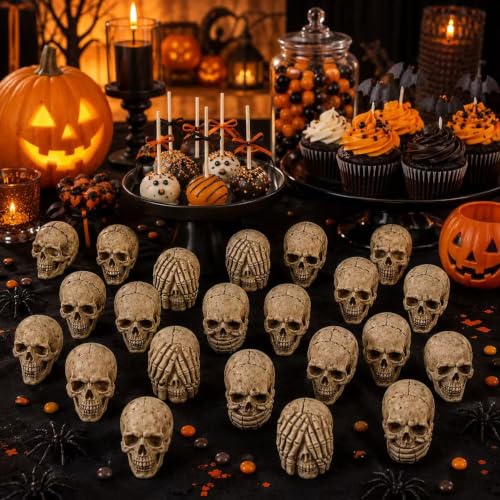 White 20 Pack Realistic Skull Figurines Halloween Decorations