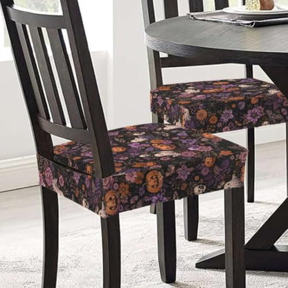 Halloween Chair Cushion Slipcover Set - Floral Ghost Pattern, 6 Pieces
