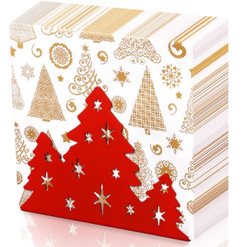 Red Christmas Tree Napkin Holder for Table Decor - Iron, 6.3x4.8x2.5 Inches